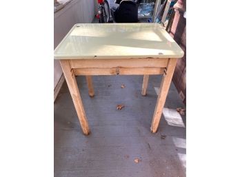 Vintage Farmhouse Enamel Metal Top Table With Divided Flatware Drawer