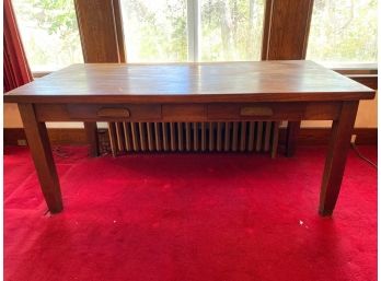 Large Mid-Century Modern Inspired Library Table With Mixed Hardwood Veneer