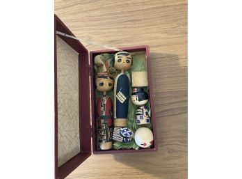 Japanese Wooden Doll Family In Box