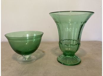 Two Vintage Green Vases