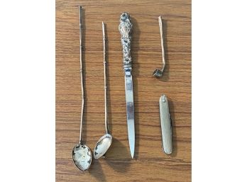 Assorted Vintage Silver Items Including A Small Pipe