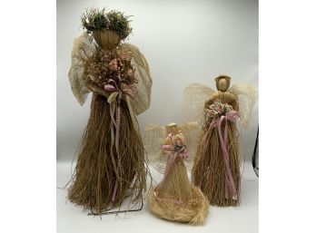 3 Adorable Handcrafted Straw Angels