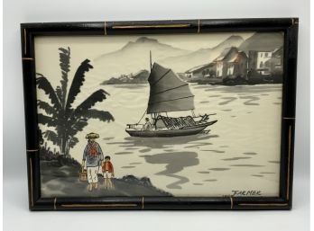 Vintage Painting On Silk ~ Farmer Hong Kong 1959~