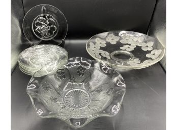 Iris Herringbone Depression Glass Bowl & More