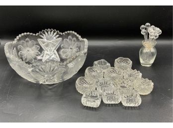 Cut Glass Bowl And 12 Salt Cellars