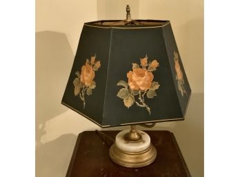 Antique Lamp ~ Marble Base ~ Hand Painted Shade