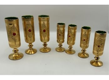 Set Of Gold Glasses With Rubies