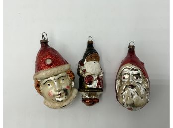 3 Antique Handpainted Mercury Glass Ornaments