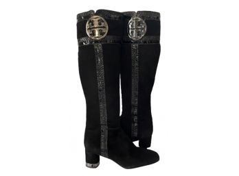 Tory Burch Black Suede Riding Boots, Size 5.5M