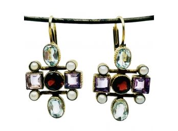 Purple Crystal Cross Earrings