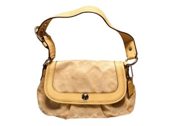 Coach Logo Yellow Leather Trimmed Shoulder Bag