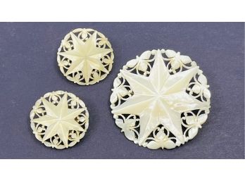 Carved Mother-of-pearl Brooch And Earrings