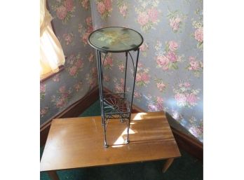 Wood Bench With Dried Flower Glass Plant Stand