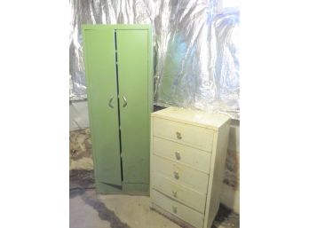 2 Vintage Metal Cabinets Drawers Shelves