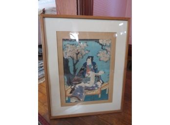 Vintage Framed Toyokuni Asian Print Reading Scroll