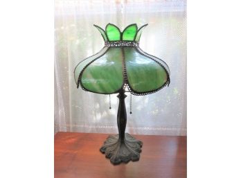 Vintage Double Light Green Slag Glass Table Lamp