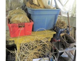 Huge Lot Of Caning And Basket Rush Weaving Supplies And Repair Bench