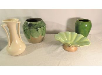 3 Green Vases And Platter Art Deco