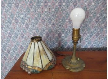 Metal Table Lamp Base With Slag Glass Beaded Lamp Shade