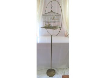 Antique Hendryx Brass Bird Cage With Stand