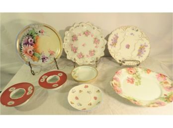 Group Of Painted Porcelain Plates Shelley Plate And Candleholders