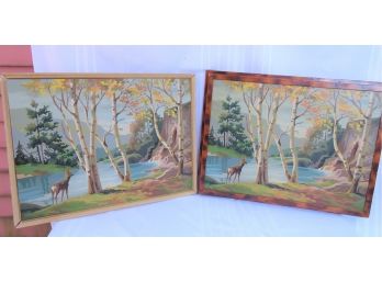 Pair Of Identical Paint By Number Deer River Artwork