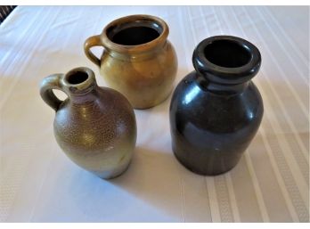 Collection Of 3 Stoneware Pottery Jugs Pots