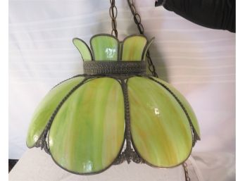 Vintage Green Slag Glass Chandelier