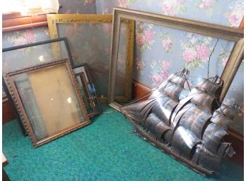 Lot Of Assorted Wood Frames With Metal Ship