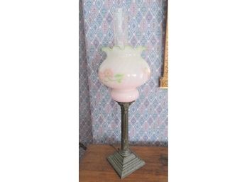 Vintage Banquet Table Lamp Painted Ruffled Glass Shade