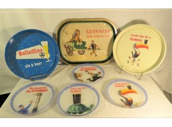 Guiness & Ballantine Beer Trays And Advertising Items