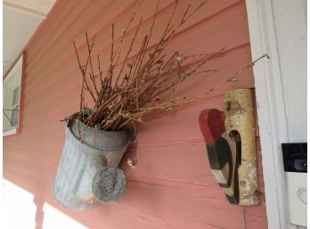 Vintage Watering Can Yard Decor And Wood Woodpecker Knocker