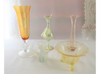 Variety Of Vintage Colored Glassware Including Depression Glass