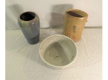 3 Studio Pottery Vases And Bowl