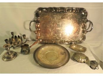 Silverplate Trays Pots Candlesticks