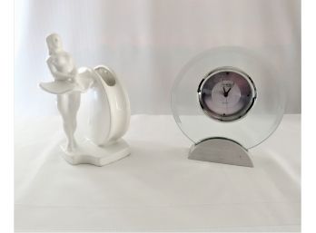 Art Deco Danbury Mantle Clock And Deco Dancing Ballerina Planter