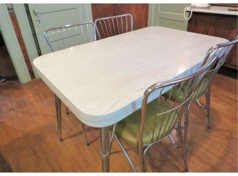 Vintage Gray Formica Kitchen Table With Chrome Chairs