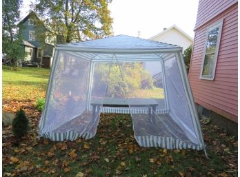 Canopy Green White Striped Gazebo Tent With Net Siding And Table