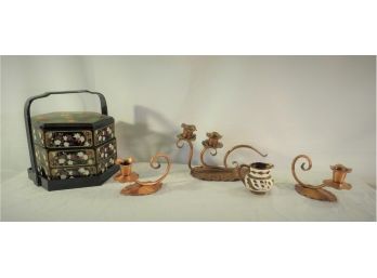 Solid Copper Candle Set Asian Lacquer Bento Box