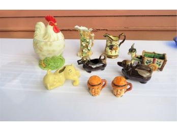 Ceramics And Pottery Pitchers Kitchen Rooster Donkey Cart