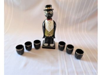 Vintage Tuxedo Penguin Decanter Shot Glasses Set