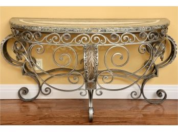 Ornate Demi-lune Console Table With Granite/Marble Top