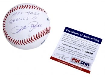 Authentic Signed Pete Rose Baseball Reading 'Hits 4256 Steroids 0' With COA