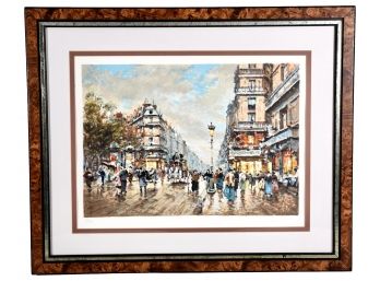 Signed Antoine Boulet Color Framed Silkscreen Of A Parisian Street Scene With COA