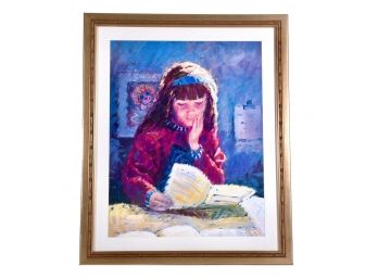 Signed Littorio Del Signore (Italian, Born 1938) Framed Lithograph Numbered 117/750 Of A Girl Reading