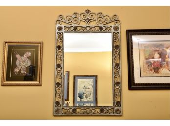 Ornate Metal And Beveled Edge Wall Mirror