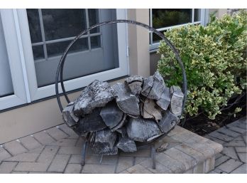 Circular Wrought Iron Log Holder With Chopped Wood