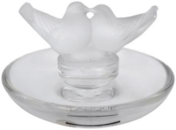 Lalique France Signed Two Kissing Lovebirds Crystal Ring Dish