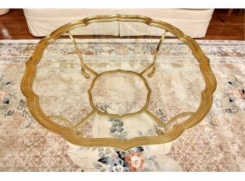 Scalloped Edge Brass And Glass Top Coffee Table