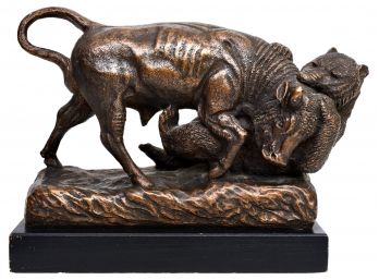 Austin Productions Stock Market Bull And Bear Fight Sculpture With Bronze Finish Dated 1965